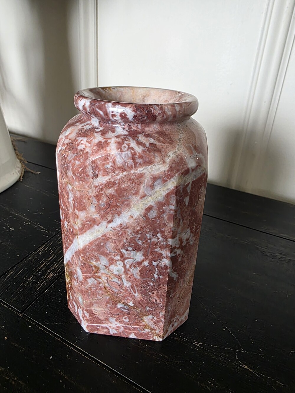 Vtg Italian Pink Marble Onyx Vase Small Geometric Octagonal Shape 6.5'H